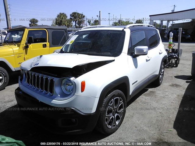 ZACCJADT1GPD66977 - 2016 JEEP RENEGADE LIMITED WHITE photo 2