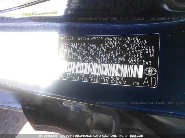 2T1KR32E06C617549 - 2006 TOYOTA COROLLA MATRIX XR BLUE photo 9