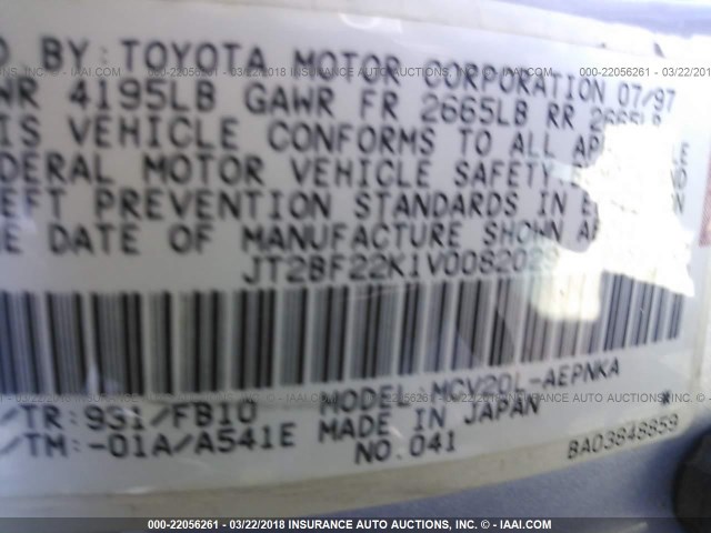 JT2BF22K1V0082029 - 1997 TOYOTA CAMRY LE/XLE Light Blue photo 9