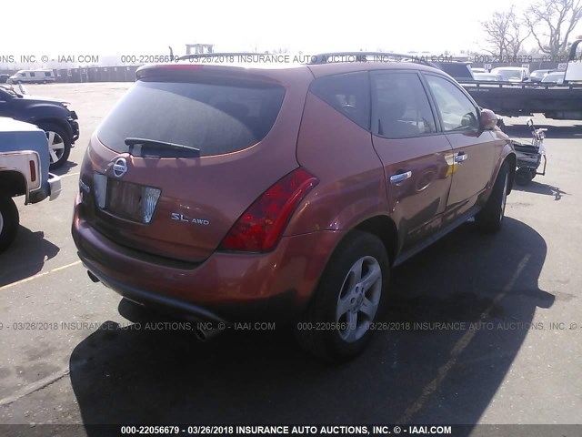 JN8AZ08W35W410366 - 2005 NISSAN MURANO SL/SE/S ORANGE photo 4