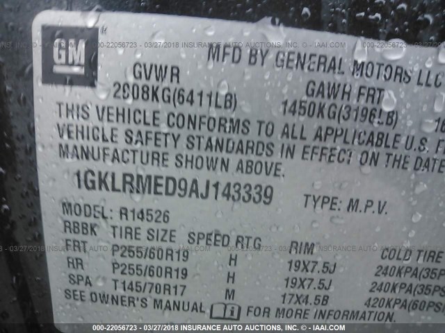 1GKLRMED9AJ143339 - 2010 GMC ACADIA SLT-1 Czarny zdjęcie 9