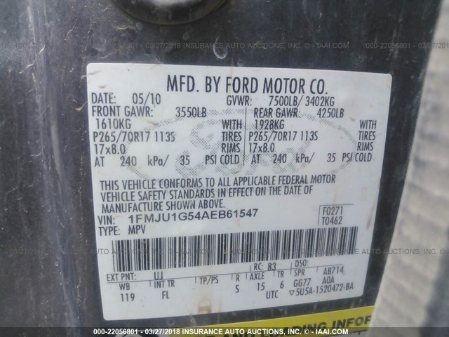 1FMJU1G54AEB61547 - 2010 FORD EXPEDITION XLT 灰色 照片 9