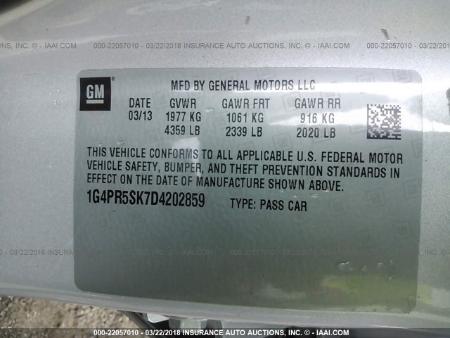 1G4PR5SK7D4202859 - 2013 BUICK VERANO CONVENIENCE SILVER photo 9