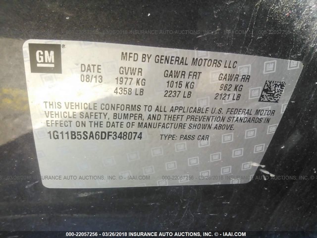 1G11B5SA6DF348074 - 2013 CHEVROLET MALIBU LS ნაცრისფერი ფოტო 9