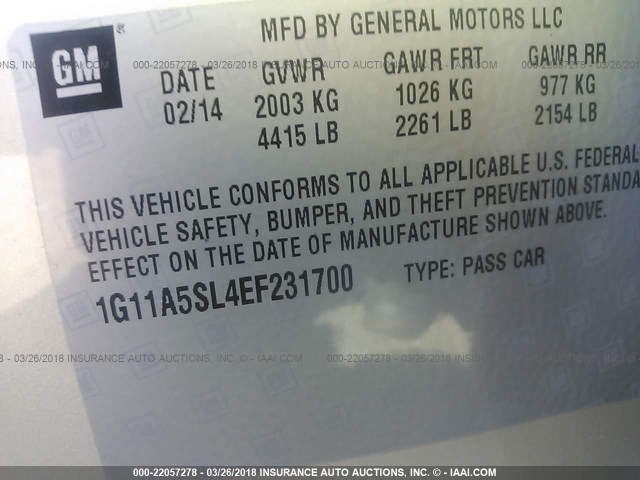 1G11A5SL4EF231700 - 2014 CHEVROLET MALIBU LS 金色 照片 9