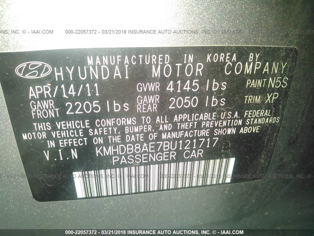 KMHDB8AE7BU121717 - 2011 HYUNDAI ELANTRA TOURING GLS GRAY photo 9