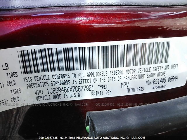 1J8GR48KX7C677821 - 2007 JEEP GRAND CHEROKEE LAREDO/COLUMBIA/FREEDOM 红色 照片 9