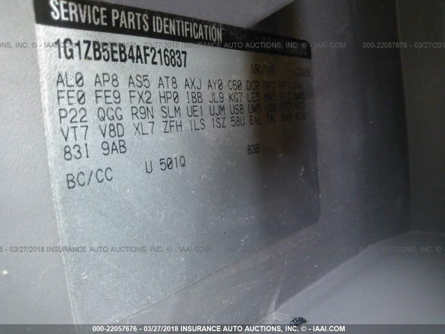 1G1ZB5EB4AF216837 - 2010 CHEVROLET MALIBU LS შავი ფოტო 9