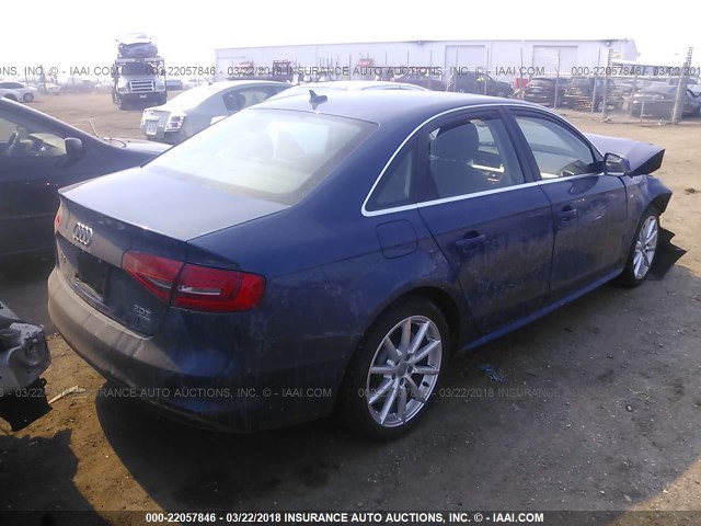 WAUFFAFL7EN039806 - 2014 AUDI A4 PREMIUM PLUS BLUE photo 4