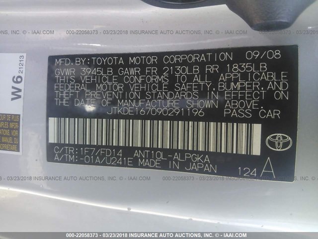 JTKDE167090291196 - 2009 TOYOTA SCION TC 银色 照片 9