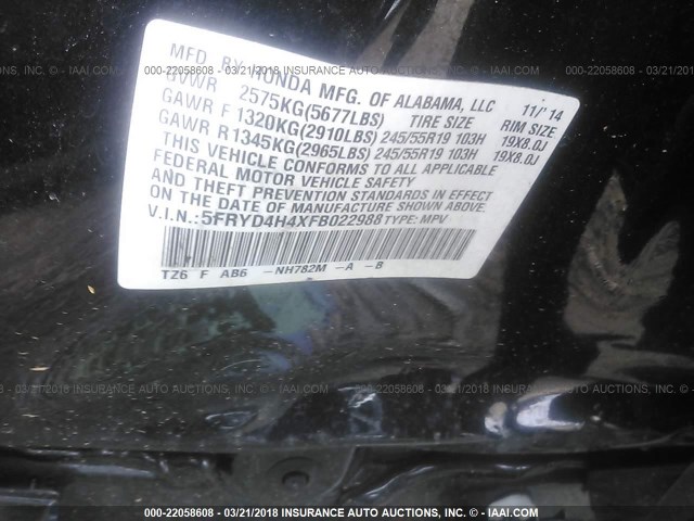 5FRYD4H4XFB022988 - 2015 ACURA MDX TECHNOLOGY GRAY photo 9