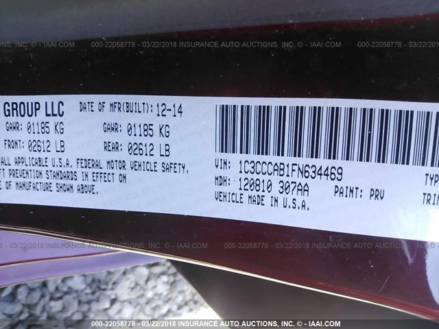 1C3CCCAB1FN634469 - 2015 CHRYSLER 200 LIMITED RED photo 9