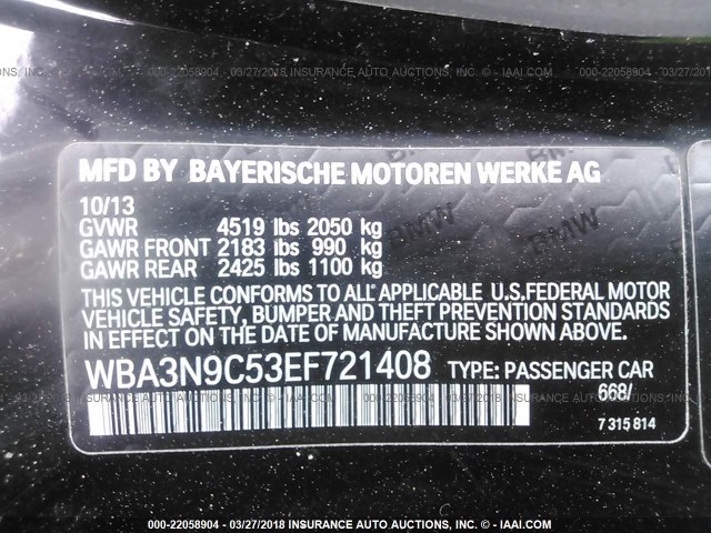 WBA3N9C53EF721408 - 2014 BMW 428 XI BLACK photo 9