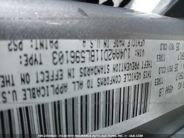 1J4AA2D11BL596103 - 2011 JEEP WRANGLER SPORT SILVER photo 9