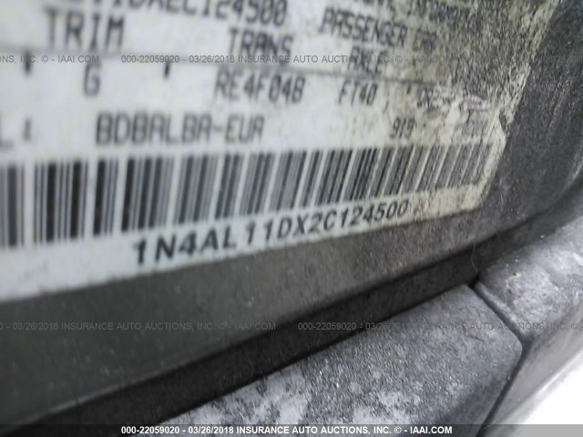 1N4AL11DX2C124500 - 2002 NISSAN ALTIMA S/SL GRAY photo 9