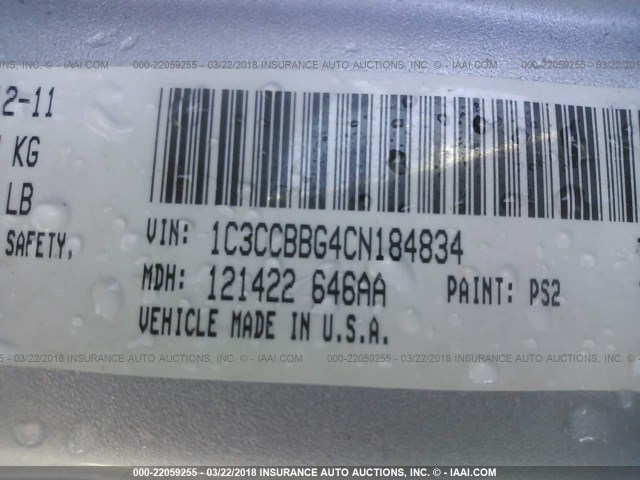 1C3CCBBG4CN184834 - 2012 CHRYSLER 200 TOURING SILVER photo 9