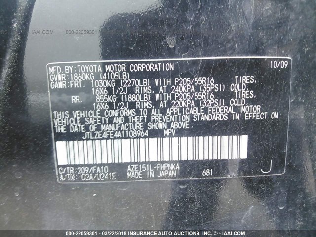 JTLZE4FE4A1108964 - 2010 TOYOTA SCION XB Negro foto 9