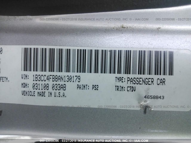 1B3CC4FB8AN130179 - 2010 DODGE AVENGER SXT SILVER photo 9