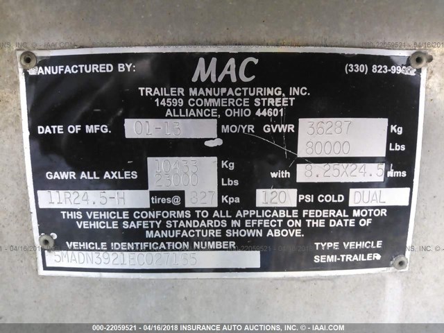 5MADN3921EC027165 - 2014 MAC TRAILER MFG DUMP  Unknown photo 10