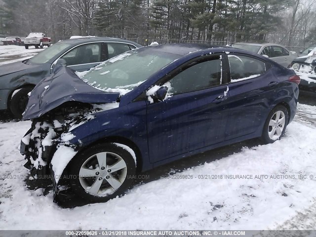 5NPDH4AE8DH374814 - 2013 HYUNDAI ELANTRA GLS/LIMITED BLUE photo 2