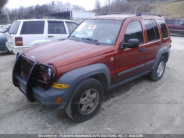 1J4GL48K05W602687 - 2005 JEEP LIBERTY SPORT ORANGE photo 2