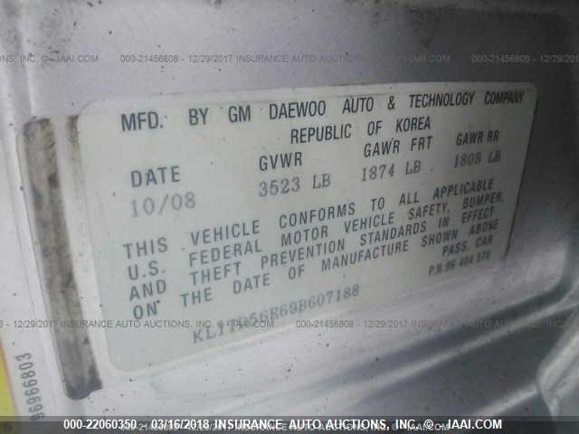 KL1TD56E69B607188 - 2009 CHEVROLET AVEO LS/LT 未知 照片 9