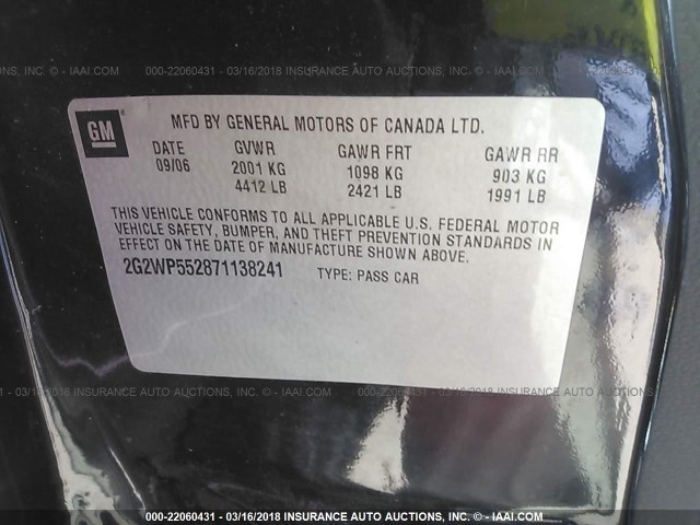 2G2WP552871138241 - 2007 PONTIAC GRAND PRIX Qara foto 9