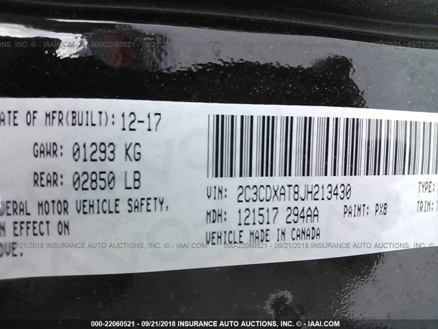 2C3CDXAT8JH213430 - 2018 DODGE CHARGER POLICE BLACK photo 9