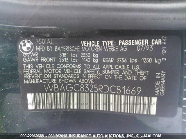 WBAGC8325RDC81669 - 1994 BMW 750 IL AUTOMATIC მწვანე ფოტო 9