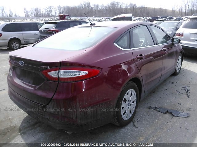 3FA6P0G77DR112654 - 2013 FORD FUSION S RED photo 4