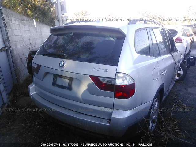 WBXPC93477WF22260 - 2007 BMW X3 3.0SI SILVER photo 4