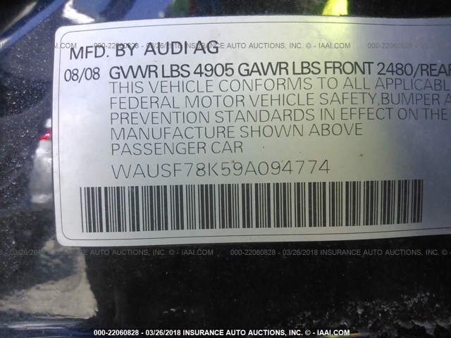 WAUSF78K59A094774 - 2009 AUDI A4 PREMIUM PLUS Dark Blue photo 9