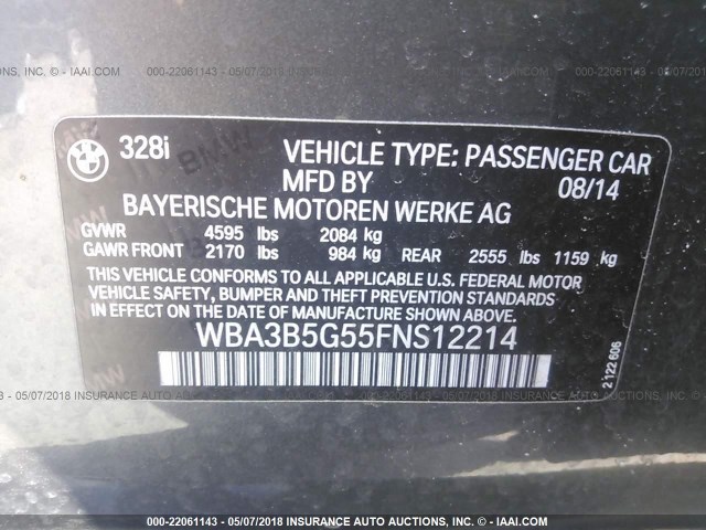WBA3B5G55FNS12214 - 2015 BMW 328 XI SULEV SILVER photo 9