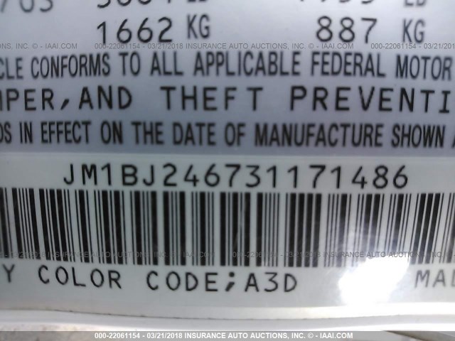 JM1BJ246731171486 - 2003 MAZDA PROTEGE PR5 白色 照片 9