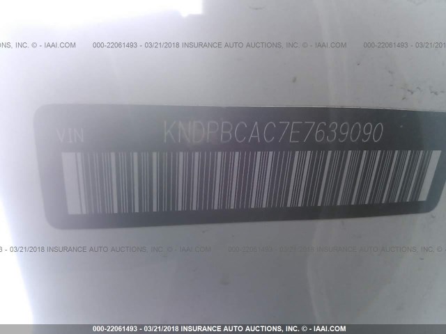 KNDPBCAC7E7639090 - 2014 KIA SPORTAGE LX WHITE photo 9