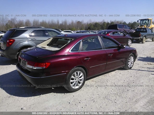 KMHFC46F48A318449 - 2008 HYUNDAI AZERA SE/LIMITED MAROON photo 4