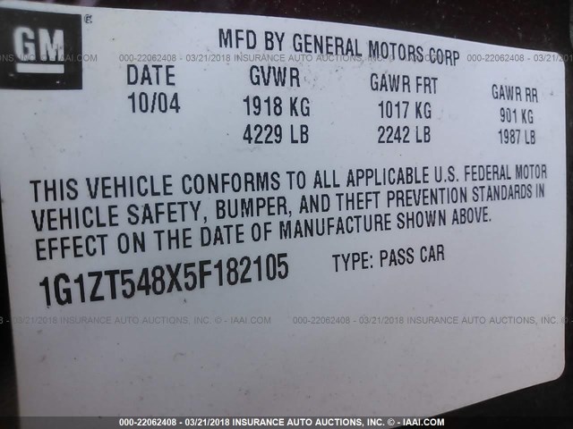 1G1ZT548X5F182105 - 2005 CHEVROLET MALIBU LS 勃艮第红 照片 9