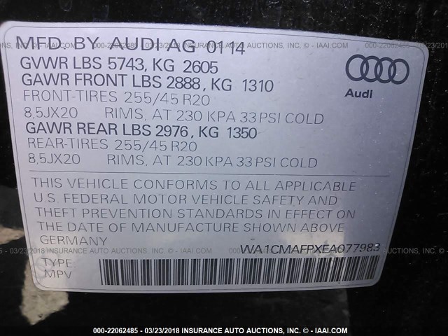 WA1CMAFPXEA077983 - 2014 AUDI Q5 TDI/PREMIUM PLUS BLACK photo 9