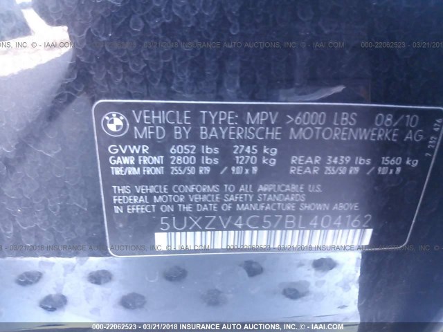 5UXZV4C57BL404162 - 2011 BMW X5 XDRIVE35I BLACK photo 9