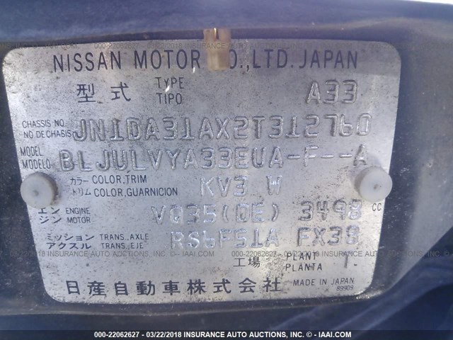 JN1DA31AX2T312760 - 2002 NISSAN MAXIMA GLE/SE GRAY photo 9