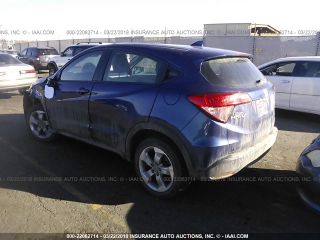 3CZRU6H39GM716538 - 2016 HONDA HR-V LX BLUE photo 3