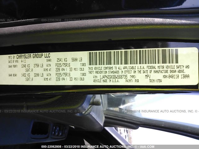 1J4PN2GK6BW568735 - 2011 JEEP LIBERTY SPORT 黑色 照片 9