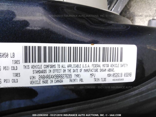 2A8HR64X98R827699 - 2008 CHRYSLER TOWN & COUNTRY LIMITED BLUE photo 9