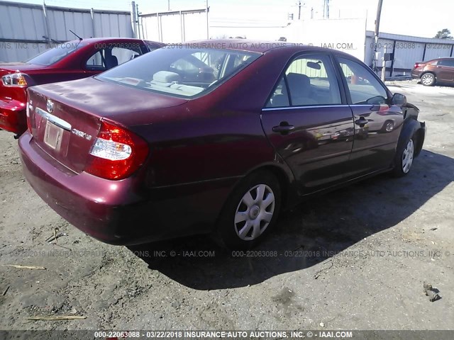 4T1BE32K62U033683 - 2002 TOYOTA CAMRY LE/XLE/SE RED photo 4