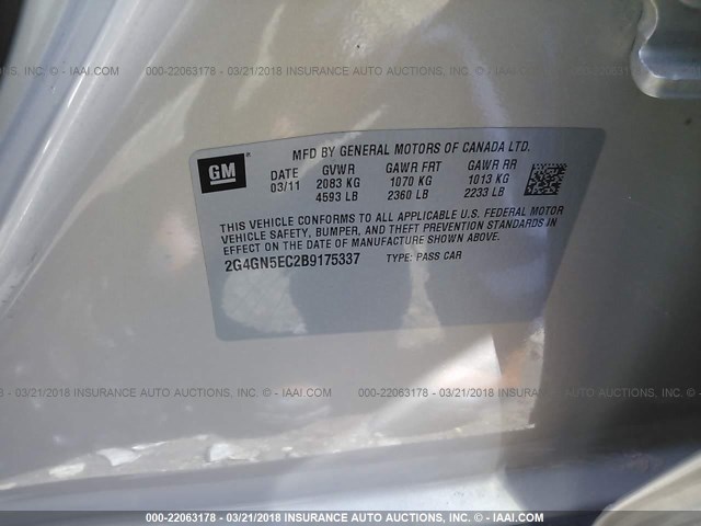 2G4GN5EC2B9175337 - 2011 BUICK REGAL CXL 金色 照片 9