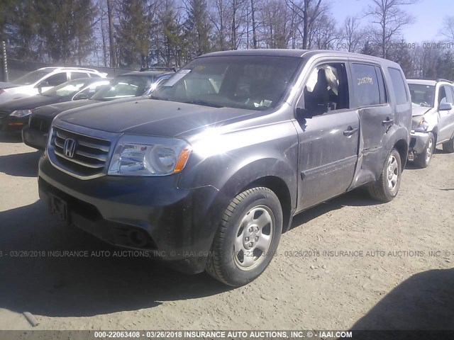 5FNYF4H26EB014170 - 2014 HONDA PILOT LX GRAY photo 2