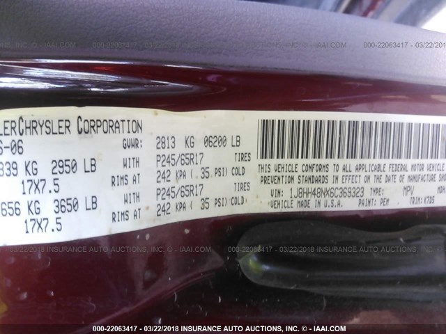 1J8HH48NX6C369323 - 2006 JEEP COMMANDER RED photo 9