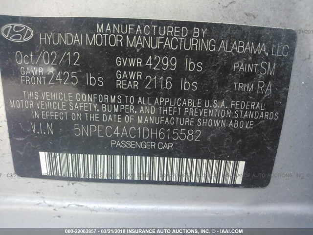 5NPEC4AC1DH615582 - 2013 HYUNDAI SONATA SE/LIMITED SILVER photo 9