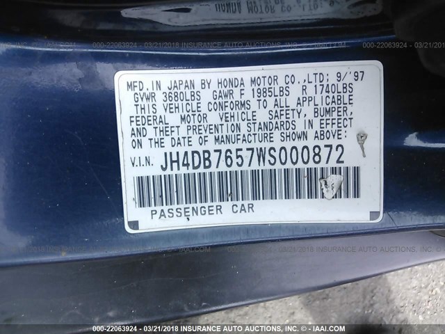 JH4DB7657WS000872 - 1998 ACURA INTEGRA LS BLUE photo 9