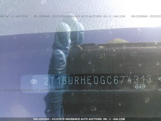 2T1BURHE0GC674313 - 2016 TOYOTA COROLLA L/LE/LE PLS/PRM/S/S PLS Dark Blue photo 9